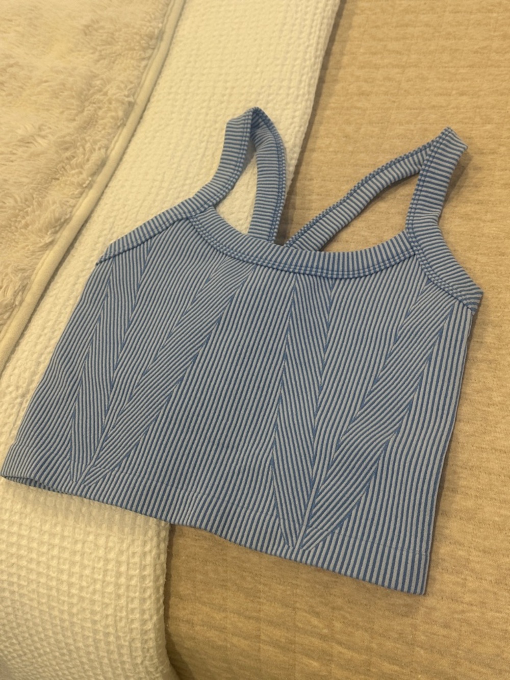 Blue Striped Women's Tank Top - Fitted Ribbed Crop